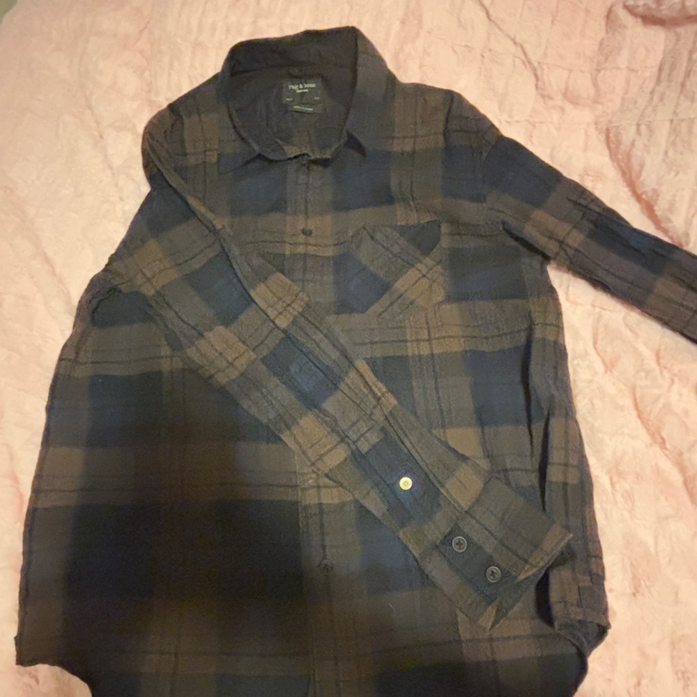 rag & bone brown and navy plaid flannel